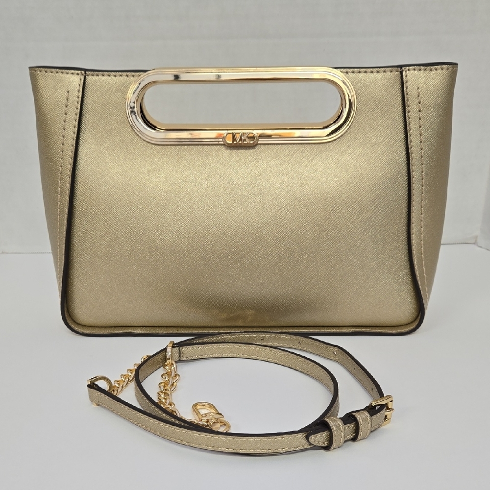 Michael Kors the Chelsea Gold Small Clutch EUC 10.75:x7.75"x3.5" Strap 19.5-22"